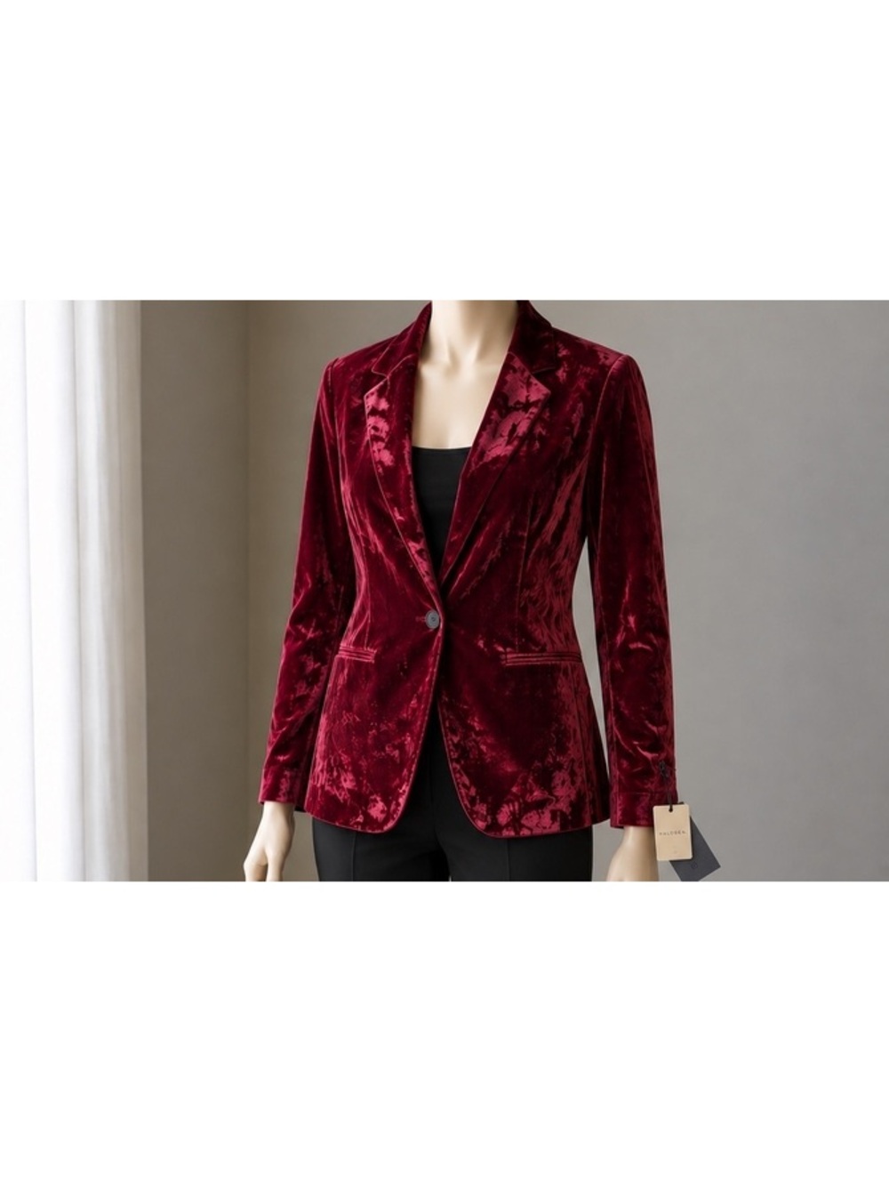 Halogen Women’s XL Burgundy Velvet Blazer NWT One Button Wine Holiday Jacket